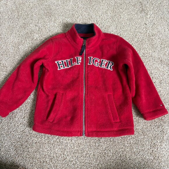 Tommy Hilfiger Red Fleece Zip Sweatshirt Baby Kids Toddler Size 2T Preppy - Picture 2 of 10